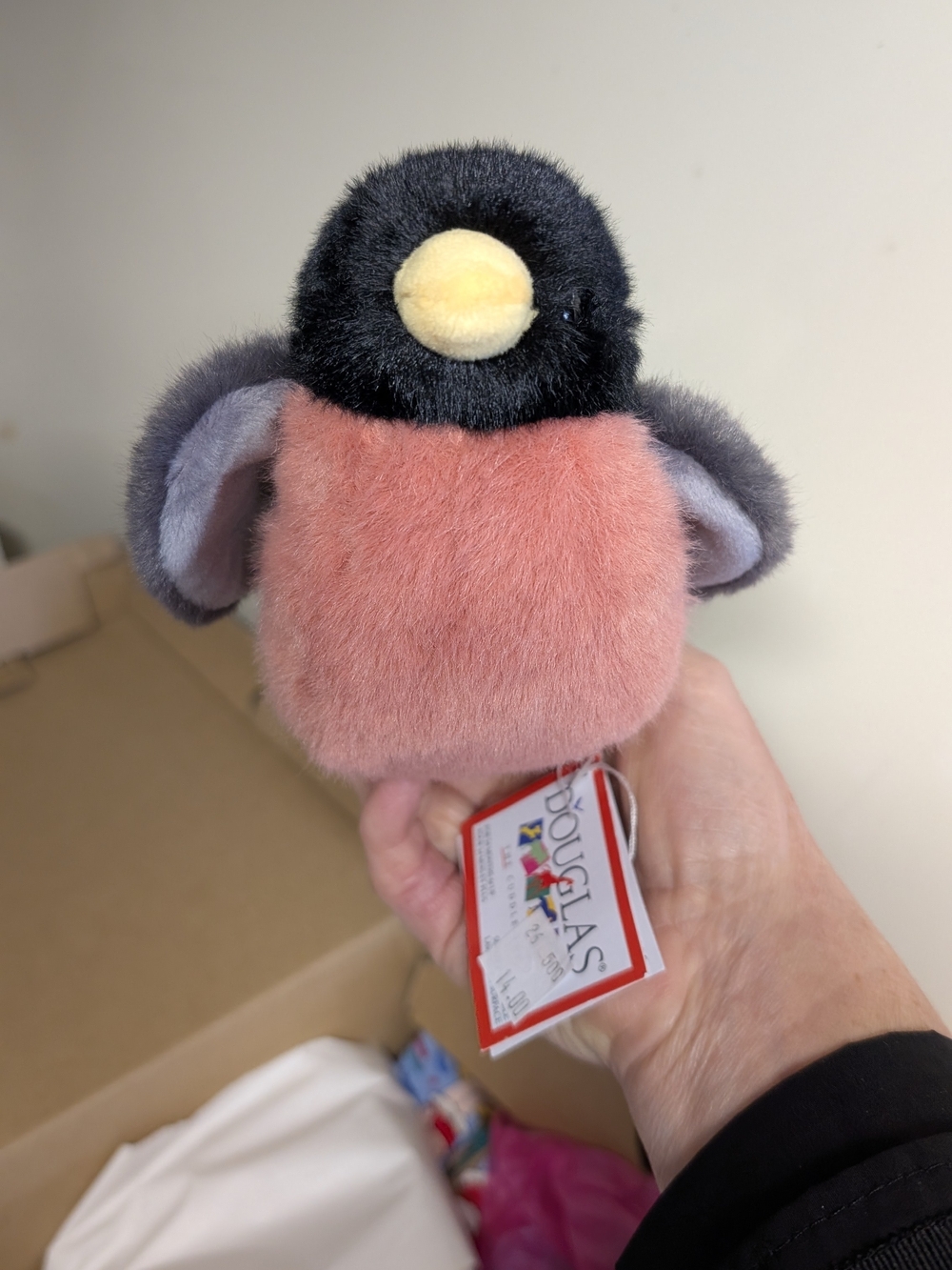 Plush Pink and Black Bird Plush Toy with Yellow Beak